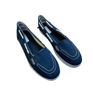 Sperry Topsiders Canvas Boat Shoes Flat‎ Loafers Navy Blue Slip-On 9